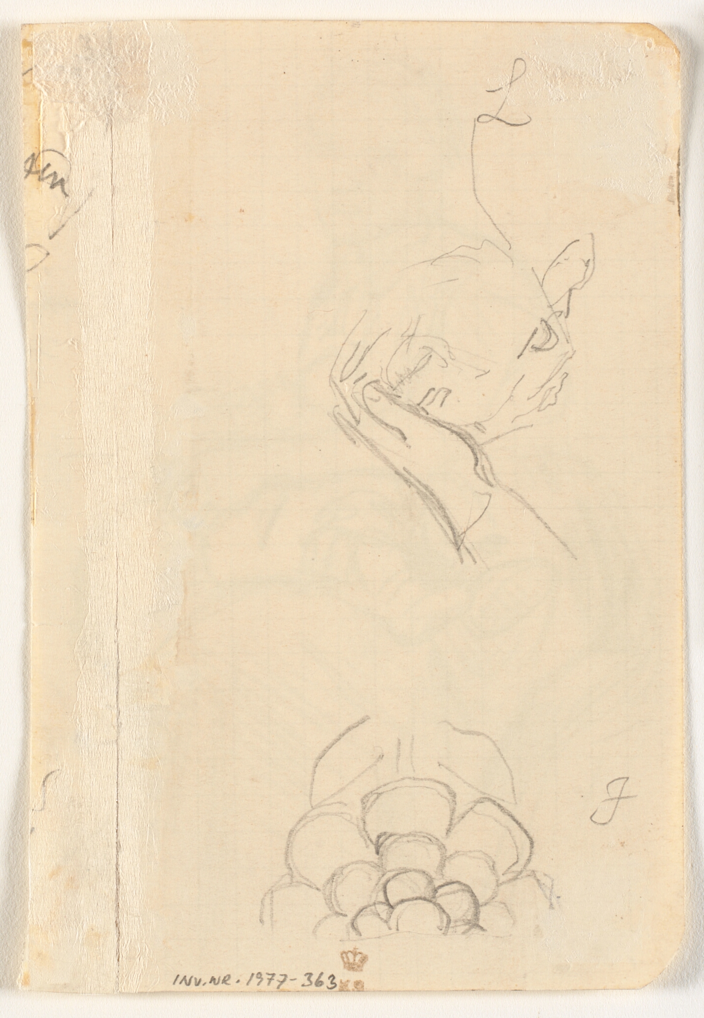 Rids af hånd og fårehoved samt den nederste halvdel af en roset